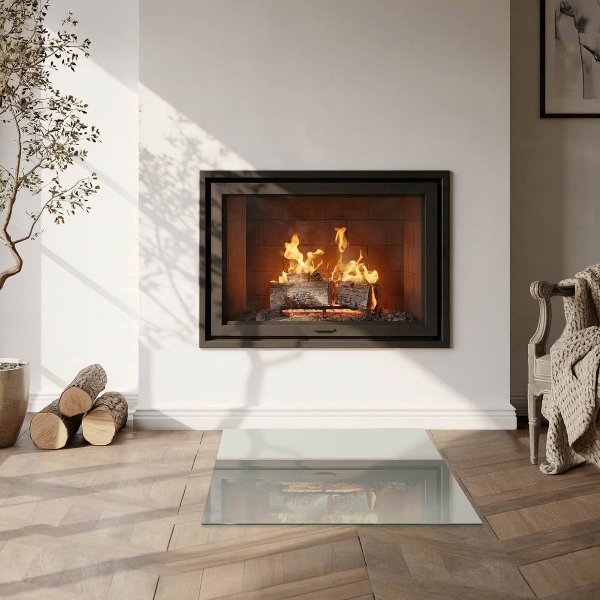 Square glass hearth for wood stove Color Gray-green