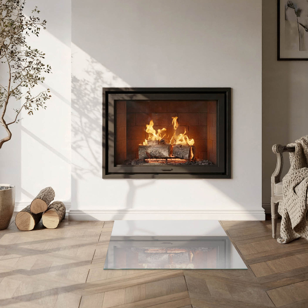 Square glass hearth for wood stove Color Gray