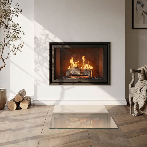 Square glass hearth for wood stove Color Beige