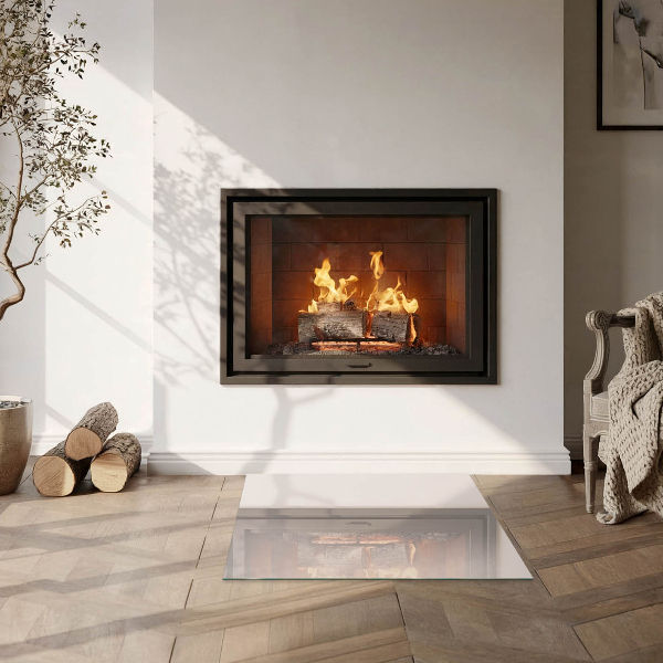 Square glass hearth for log burner Color Pale Pink