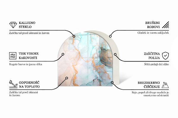 Half-oval glass hearth plate Marble pattern with veins