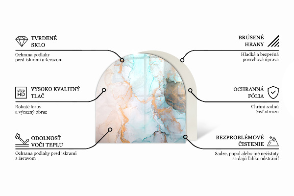 Half-oval glass hearth plate Marble pattern with veins