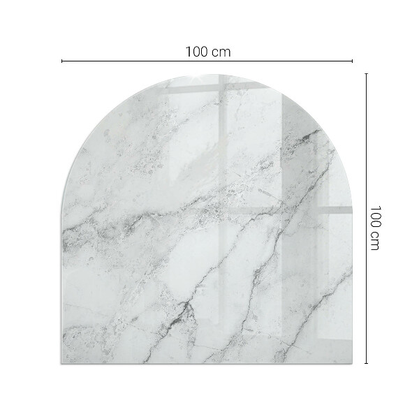 Half-oval glass hearth plate Marble pattern with veins