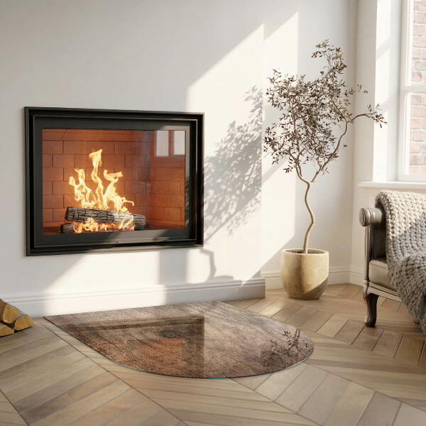 Half-oval tempered glass hearth Natural wood pattern