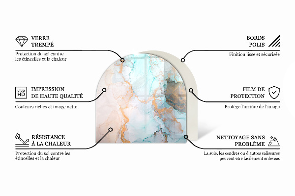 Half-oval glass hearth plate Natural stone texture