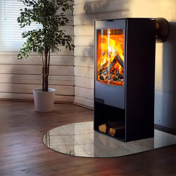 Half-oval tempered glass hearth Light wood texture