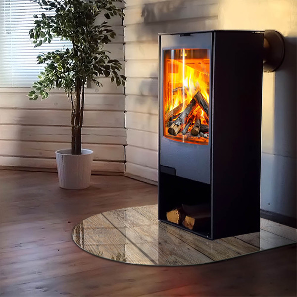 Half-oval toughened glass hearths Wooden board in the layout