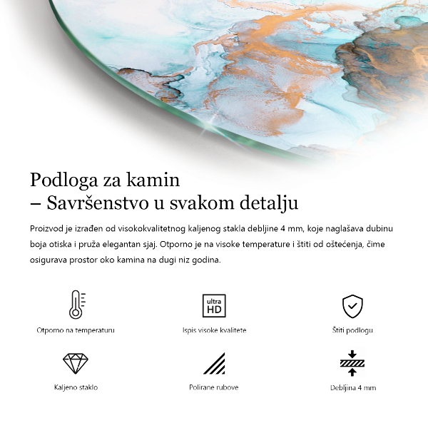 Half-oval toughened glass hearths Marble pattern with veins