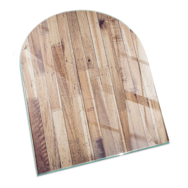 Half-oval glass hearth plate Wooden board in the layout