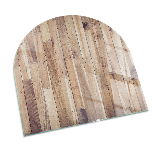 Half-oval glass hearth plate Wooden board in the layout