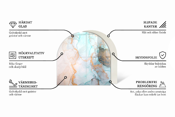 Half-oval glass hearth plate Wooden board in the layout