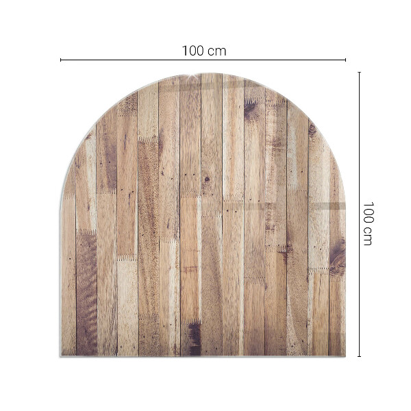 Half-oval glass hearth plate Wooden board in the layout