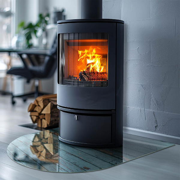 Half-oval glass hearth plate Rustic style boards