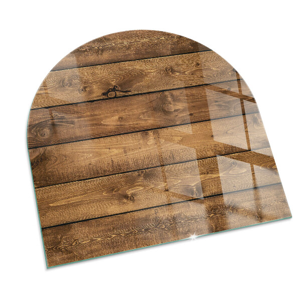 Half-oval tempered glass hearth Wooden board with grain