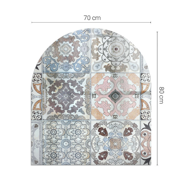 Half-oval glass hearth plate Mosaic patterns in tiles