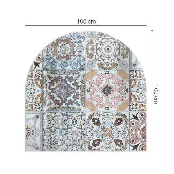 Half-oval glass hearth plate Mosaic patterns in tiles