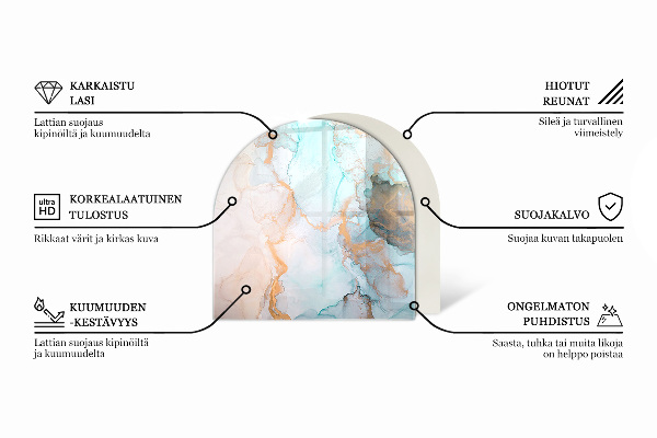 Half-oval glass hearth plate Geometry with wood