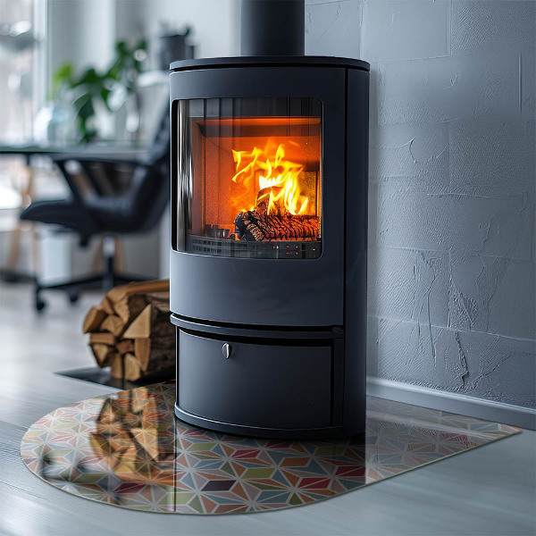 Half-oval toughened glass hearths Polygonal patterns in a grid