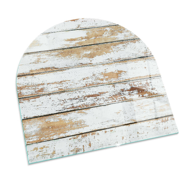 Half-oval tempered glass hearth Damaged wooden board