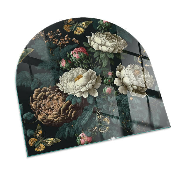 Half-oval toughened glass hearths Floral pattern with butterflies
