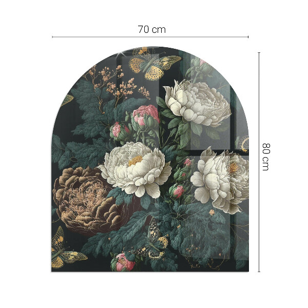 Half-oval toughened glass hearths Floral pattern with butterflies