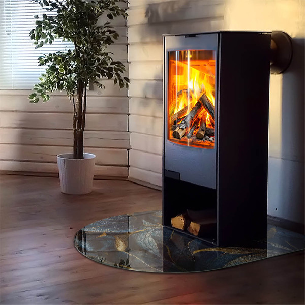 Half-oval toughened glass hearths Elegant leaves in texture