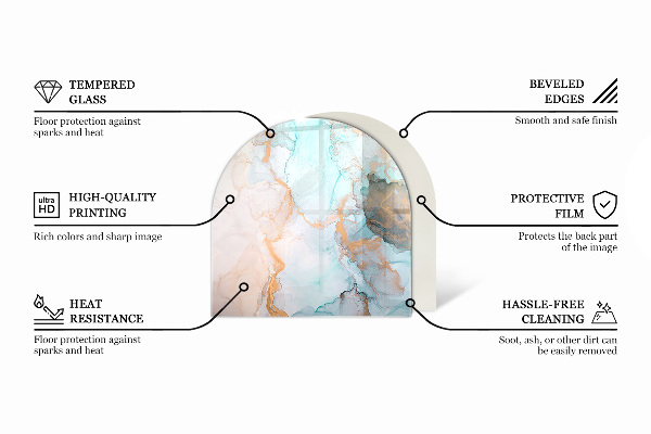 Half-oval tempered glass hearth Elegant marble with veins