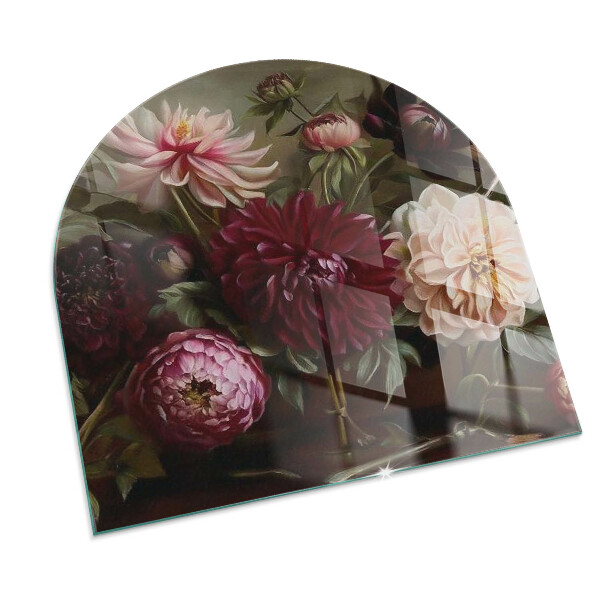 Half-oval tempered glass hearth Flower bouquet in detail