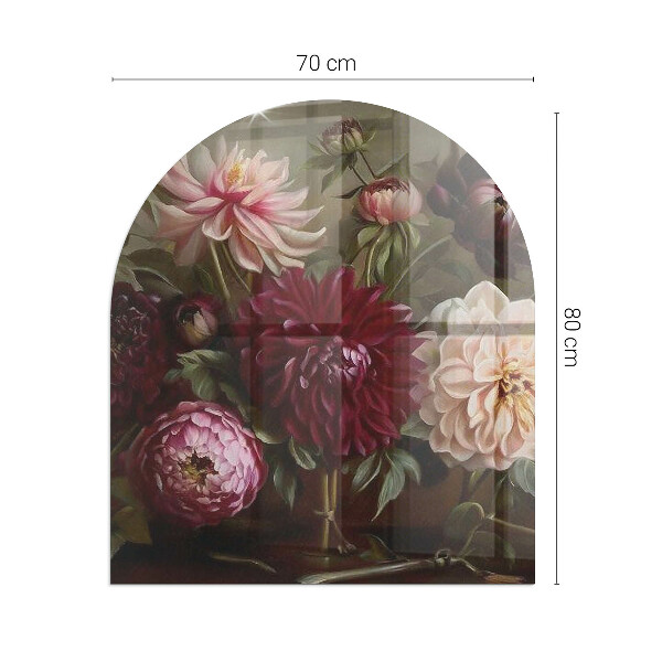 Half-oval tempered glass hearth Flower bouquet in detail
