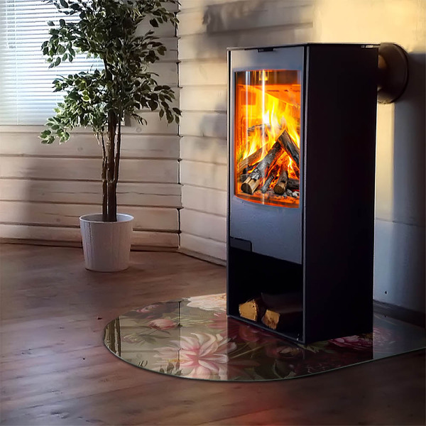 Half-oval tempered glass hearth Flower bouquet in detail