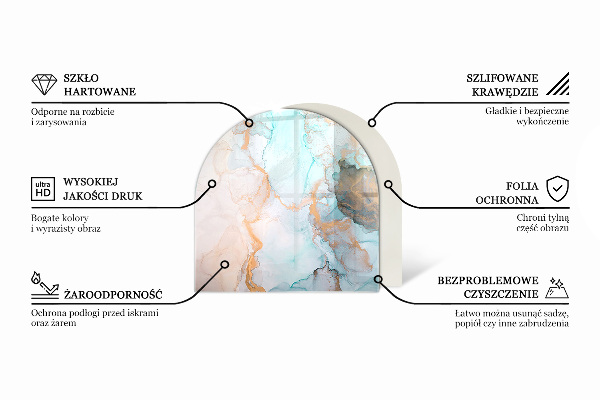 Half-oval tempered glass hearth Delicate marble pattern