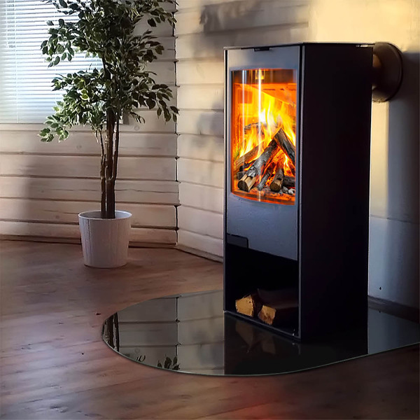Half-oval tempered glass hearth Color Black