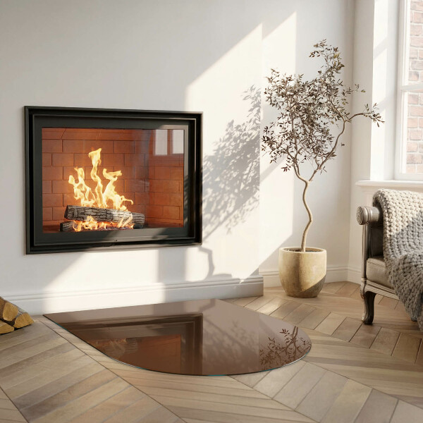 Half-oval tempered glass hearth Color Brown