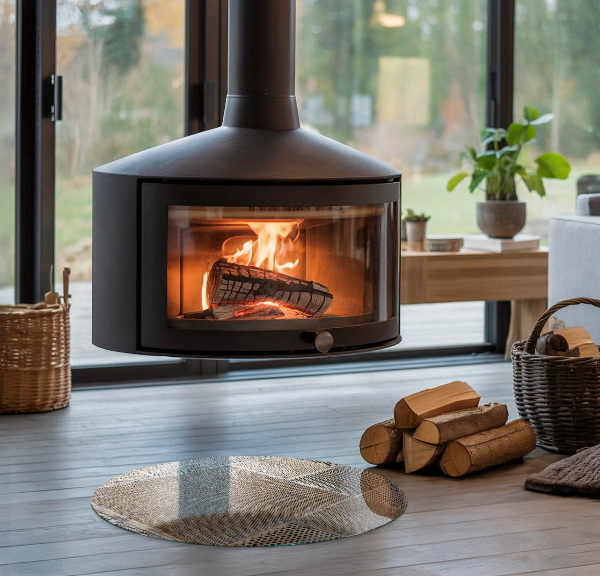 Round glass hearths for wood burners Perforated sheet pattern