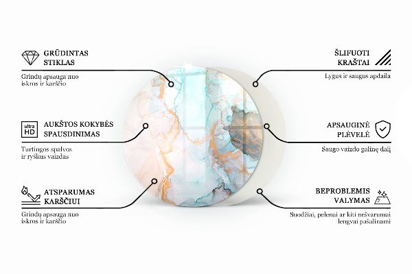 Round glass hearths for wood burners Natural marble pattern