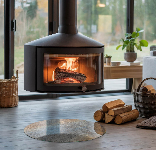 Round glass hearths for wood burners Abstract texture pattern
