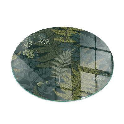 Round glass wood burner hearth Plant motifs with butterflies