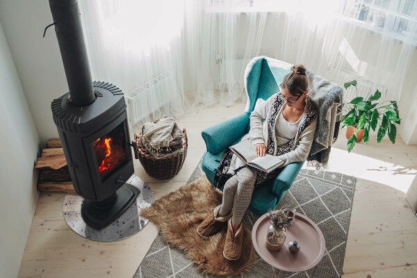 Round glass fire hearth Stone pattern with particles