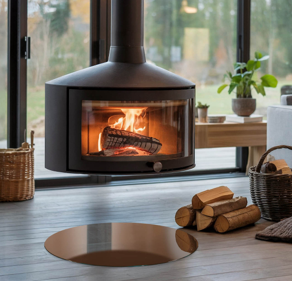 Round glass fire hearth Color Brown