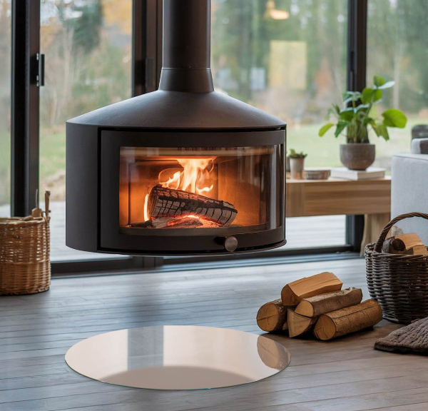 Round glass hearths for wood burners Color Light Brown