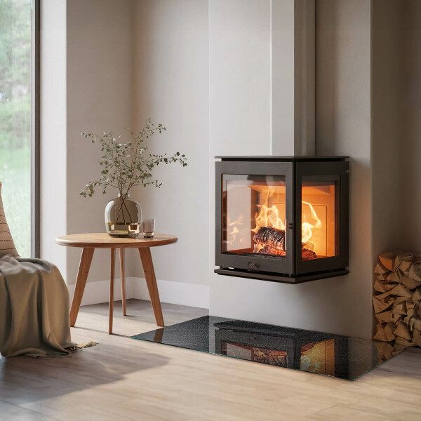Rectangular glass hearth for wood stove Natural stone texture