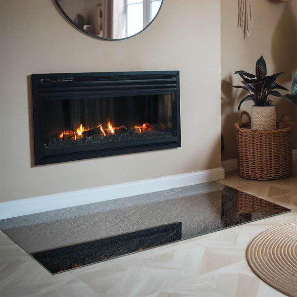 Rectangular glass hearth for wood stove Natural stone texture