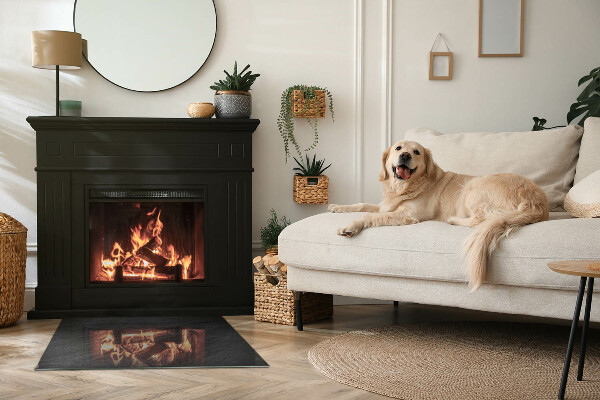Rectangular glass hearth for wood stove Natural stone texture