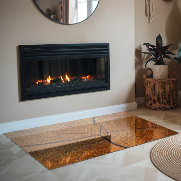 Rectangular glass hearth Wood grain in cross-section