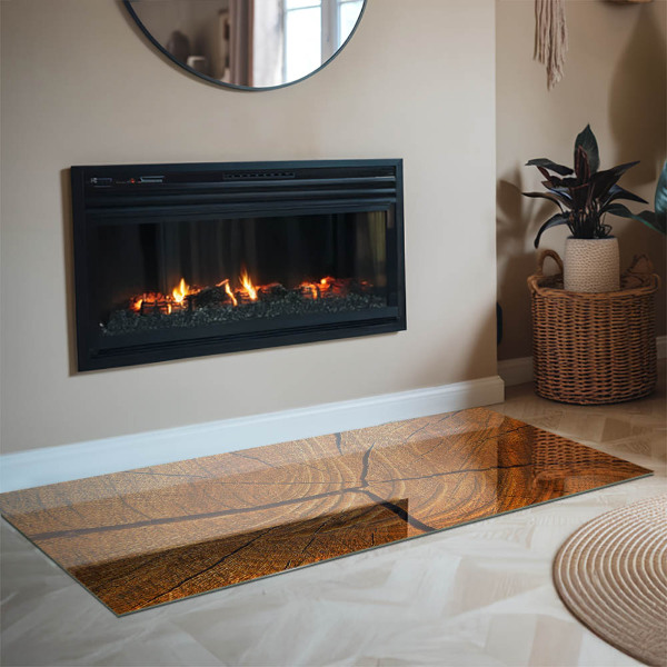 Rectangular glass hearth Wood grain in cross-section