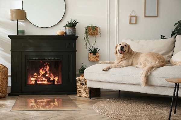 Rectangular glass hearth for wood stove Natural wood pattern