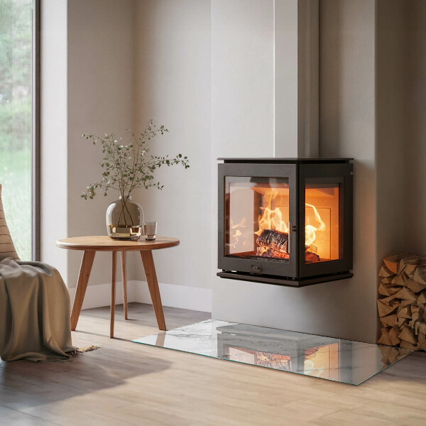 Rectangular glass hearth for wood stove Marble pattern with veins