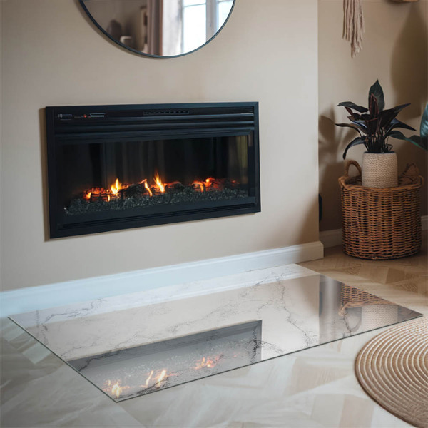 Rectangular glass hearth for wood stove Marble pattern with veins