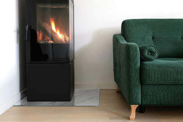 Rectangular glass hearth for wood stove Marble pattern with veins
