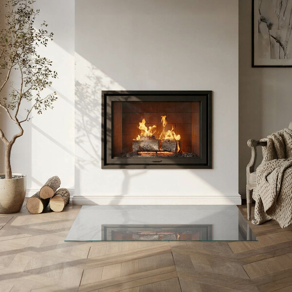Rectangular glass hearth Concrete texture with effect